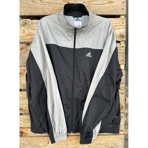 Vintage Adidas Windbreaker Jacket Mens Large Gray Black Full Zip Nylon